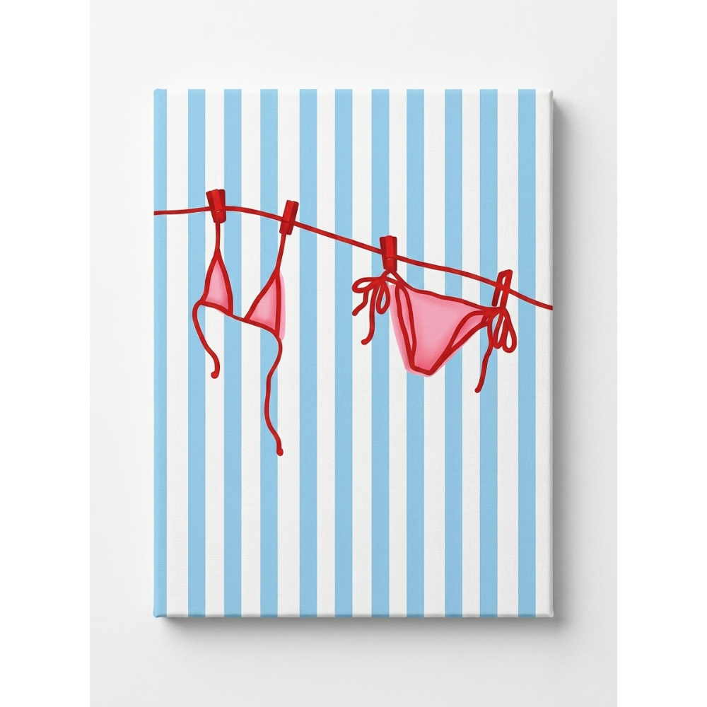 Cheetah Bikini & Blue Stripe Rhinestone Canvas Art Kit