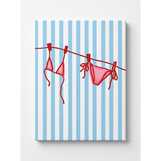 Cheetah Bikini & Blue Stripe Rhinestone Canvas Art Kit