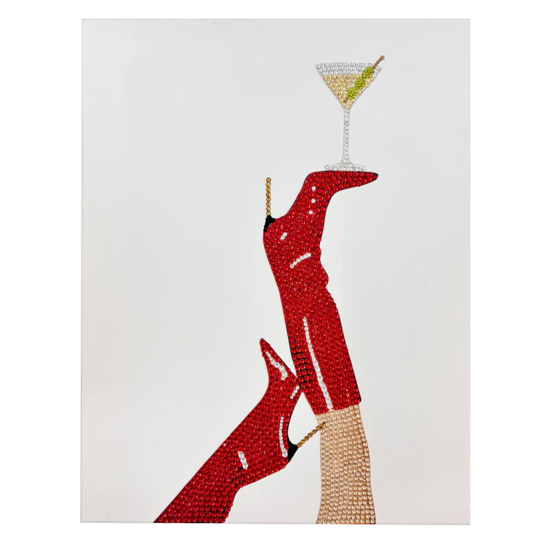 Kit de arte en lienzo con pedrería de botas rojas y Martini