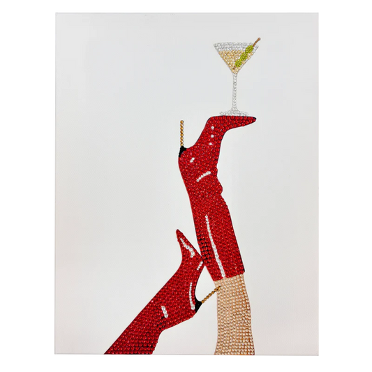 Retro Red Heel Martini Rhinestone Canvas Art Kit