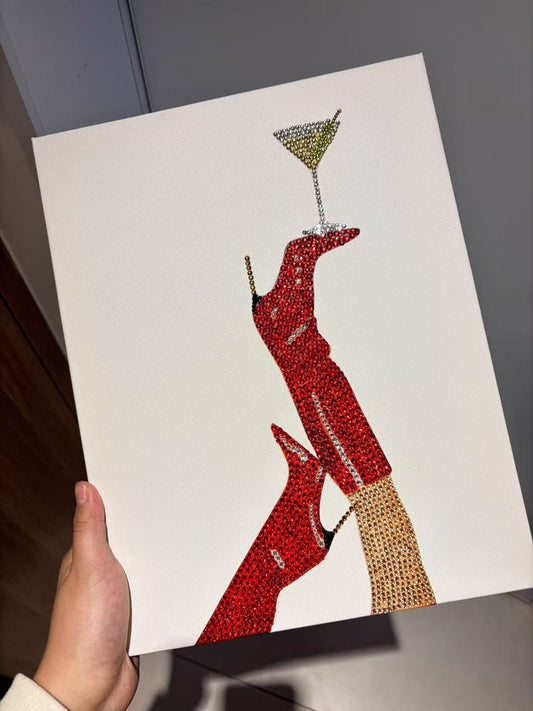 Retro Red Heel Martini Rhinestone Canvas Art Kit