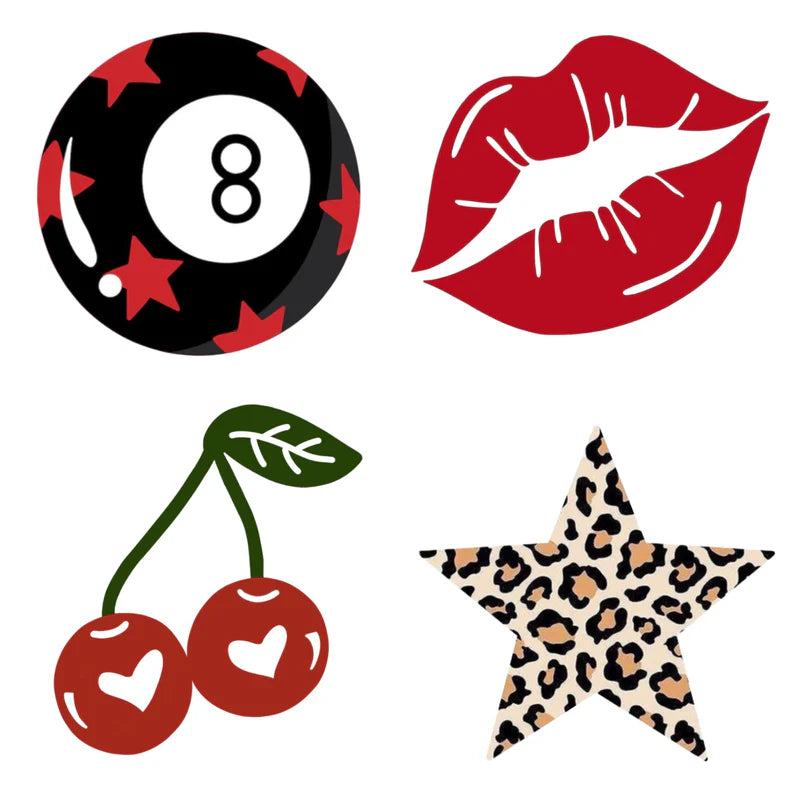 Mini DIY Rhinestone Canvas Art Kit Set (8 ball, red lip, cherry, leopard print star)