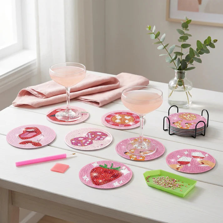 Cherry Kiss - DIY Diamond Painting Coaster Kit (8pcs)
