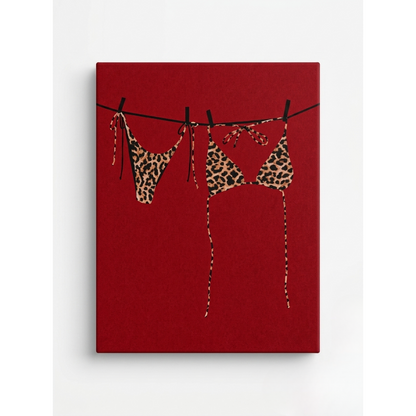 Cheetah Bikini & Red Background Rhinestone Canvas Art Kit