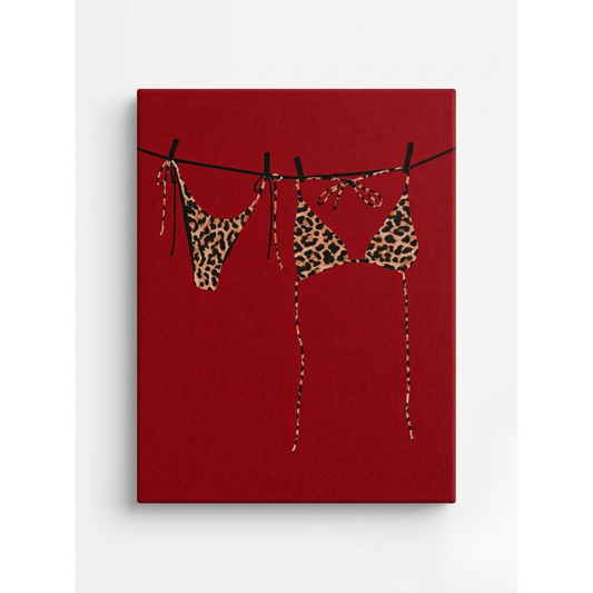 Cheetah Bikini & Red Background Rhinestone Canvas Art Kit