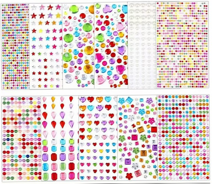 Multi-Shape Rhinestone & Gem Stickers Set for Face and Crafts (10 sheets)
