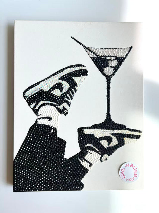 Kit de Arte en Lienzo con Pedrería de Nike AJ Negra y Martini