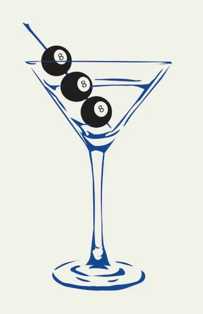 Blue 8 Ball Martini Rhinestone Canvas Art Kit