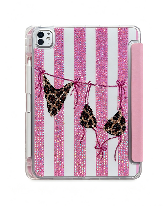 Cheetah Bikini & Pink Stripe Rhinestone iPad Case  Kit
