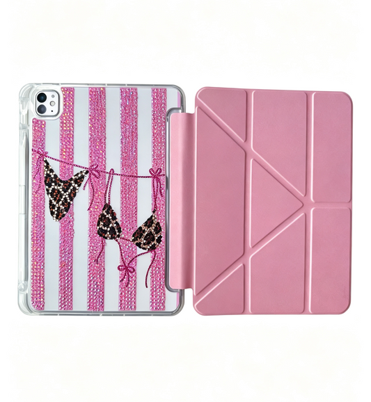 Cheetah Bikini & Pink Stripe Rhinestone iPad Case  Kit