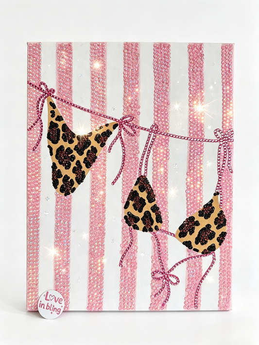 Cheetah Bikini & Pink Stripe Rhinestone Canvas Art Kit