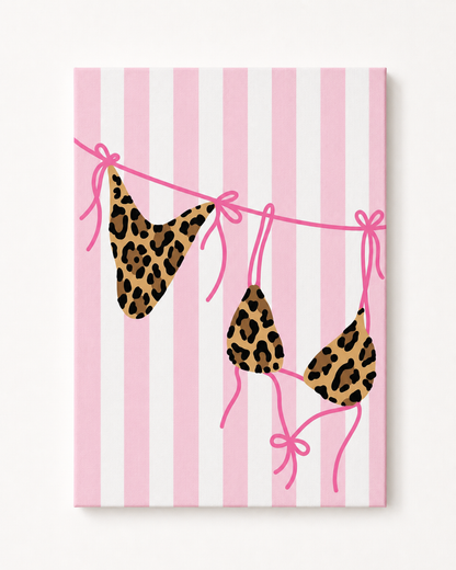 Cheetah Bikini & Pink Stripe Rhinestone Canvas Art Kit