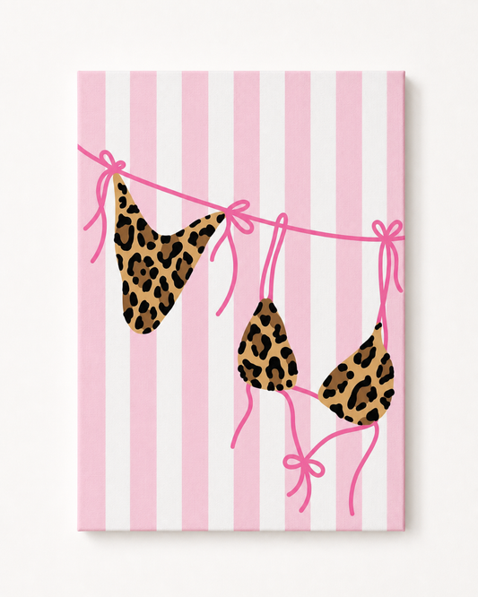 Cheetah Bikini & Pink Stripe Rhinestone Canvas Art Kit