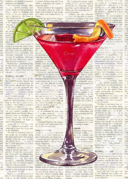 Kit de arte en lienzo con diamantes de imitación, diseño de martinis a rayas rosas