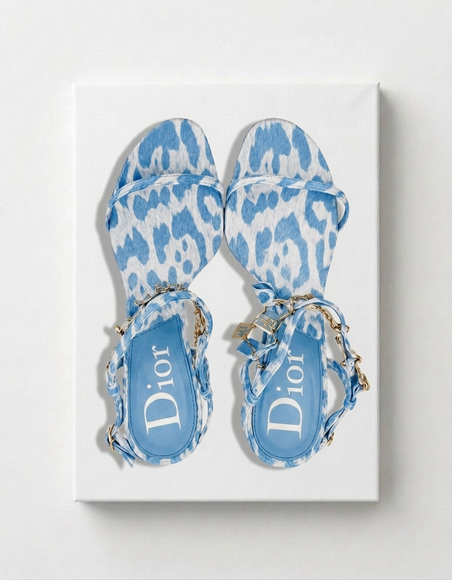 Kit de arte en lienzo con tacón/zapatos de guepardo estampado de leopardo Dior con diamantes de imitación