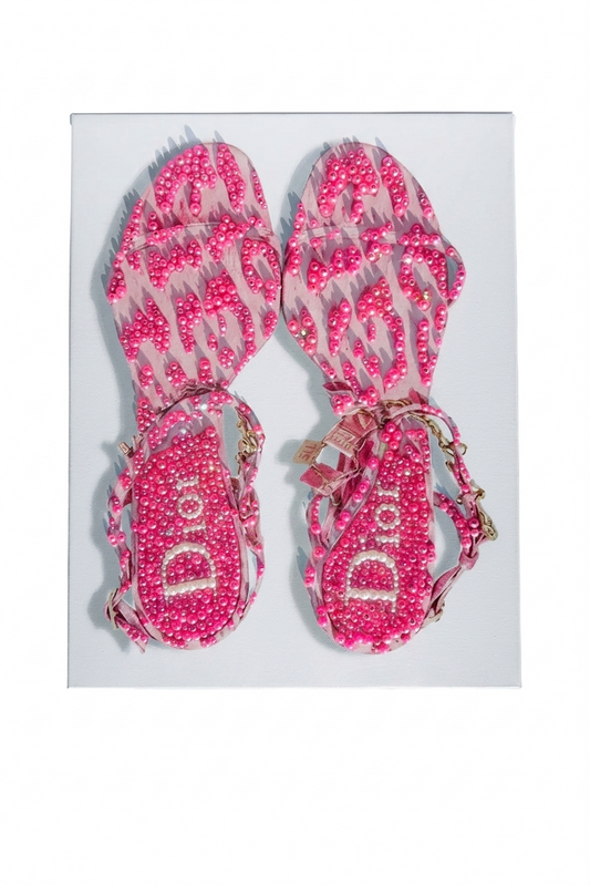 Kit de arte en lienzo con tacón/zapatos de guepardo estampado de leopardo Dior con diamantes de imitación