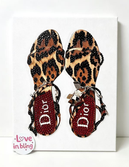 Kit de arte en lienzo con tacón/zapatos de guepardo estampado de leopardo Dior con diamantes de imitación