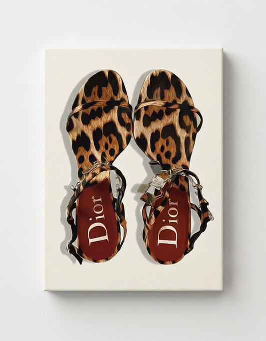Dior Leopard Print Cheetah Heel/ Shoes Rhinestone Canvas Art Kit