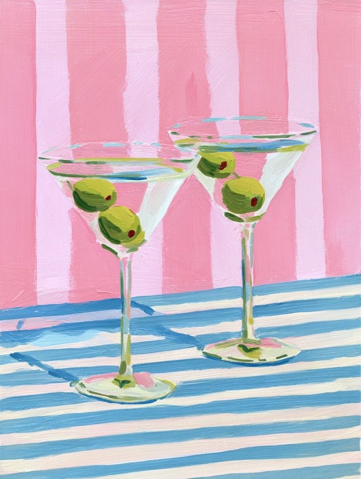 Kit de arte en lienzo con diamantes de imitación, diseño de martinis a rayas rosas