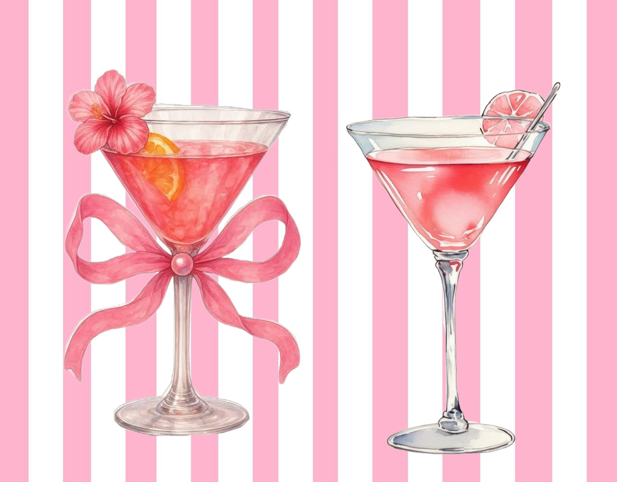 Double Stripped Pink Martini Rhinestone Canvas Art Kit