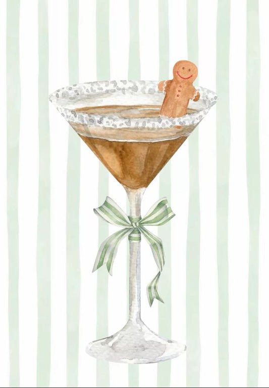 Gingerbread Martini with Green Bow Rhinestone Canvas Art Kit