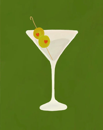 Green Heart Martini Rhinestone Canvas Art Kit