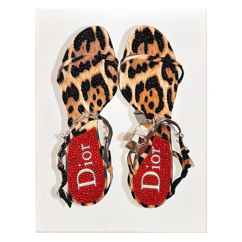 Kit de arte en lienzo con tacón/zapatos de guepardo estampado de leopardo Dior con diamantes de imitación
