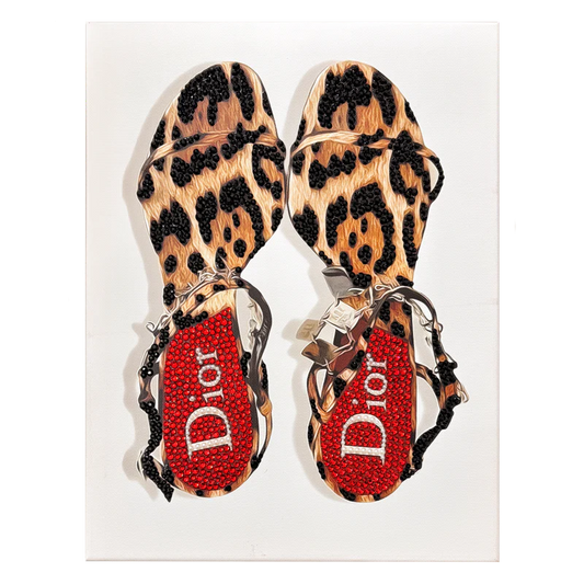 Dior Leopard Print Cheetah Heel/ Shoes Rhinestone Canvas Art Kit