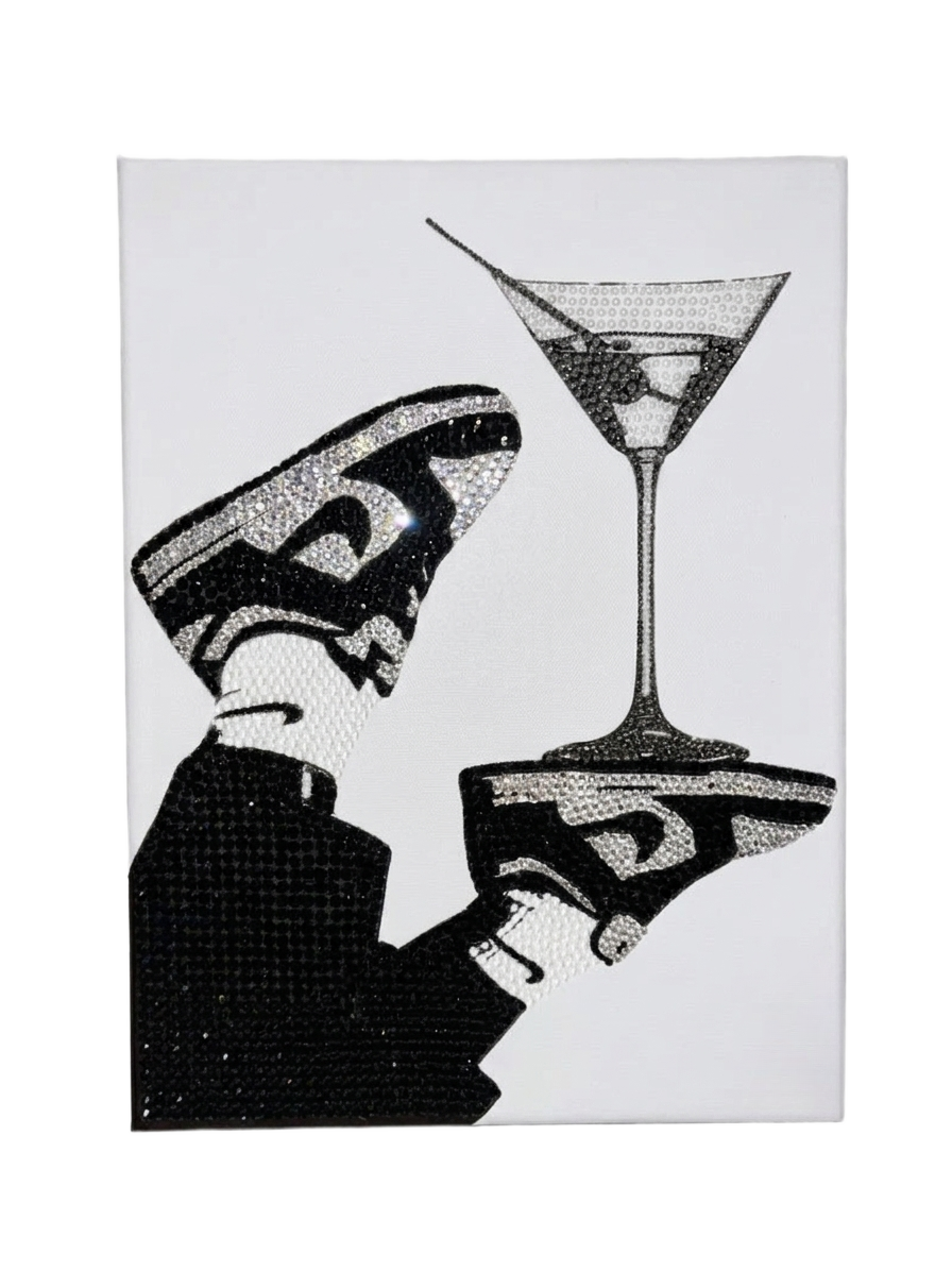 Black AJ Nike & Martini Rhinestone Canvas Art Kit