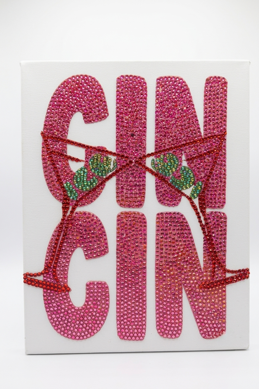 Cin Cin Bar Cart Rhinestone Canvas Art Kit