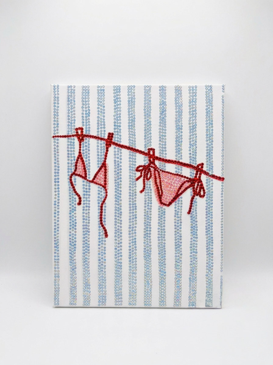 Kit de arte en lienzo con bikini de guepardo y rayas azules con pedrería