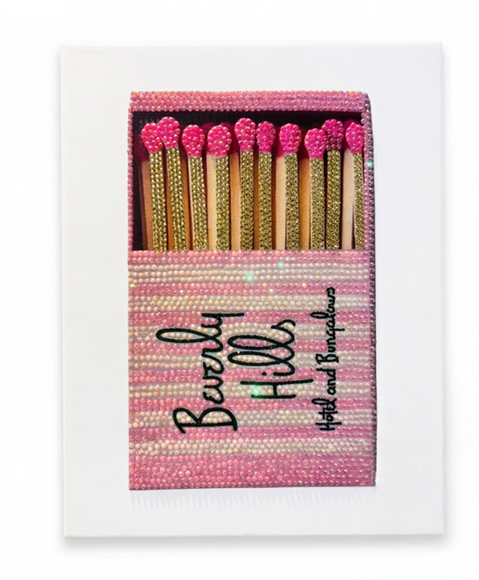 Kit de arte en lienzo con cerillas rosadas y pedrería del hotel Beverly Hills