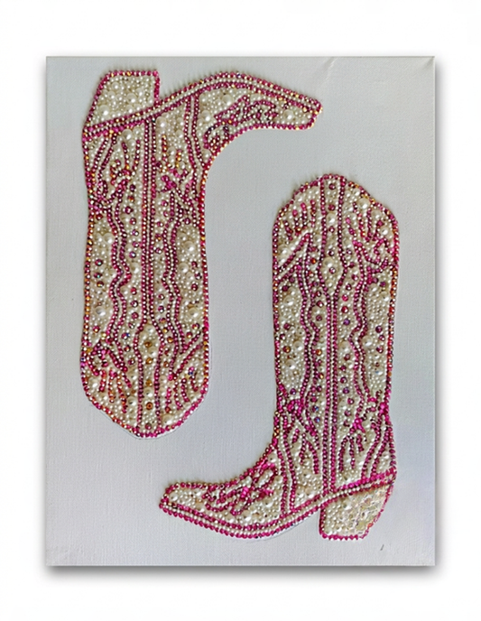 Double Cowgirl Boots Rhinestone Canvas Art Kit