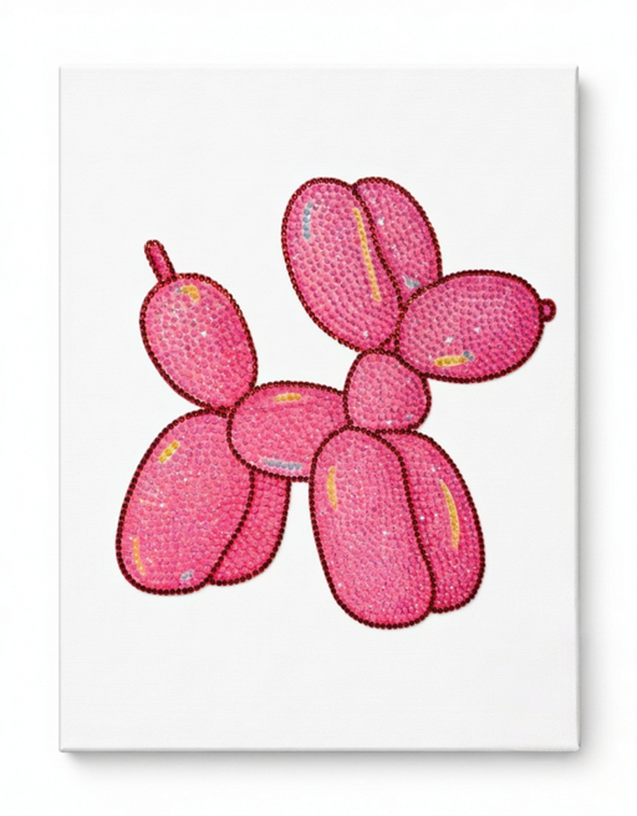 Kit de arte en lienzo con forma de perro globo rosa y diamantes de imitación