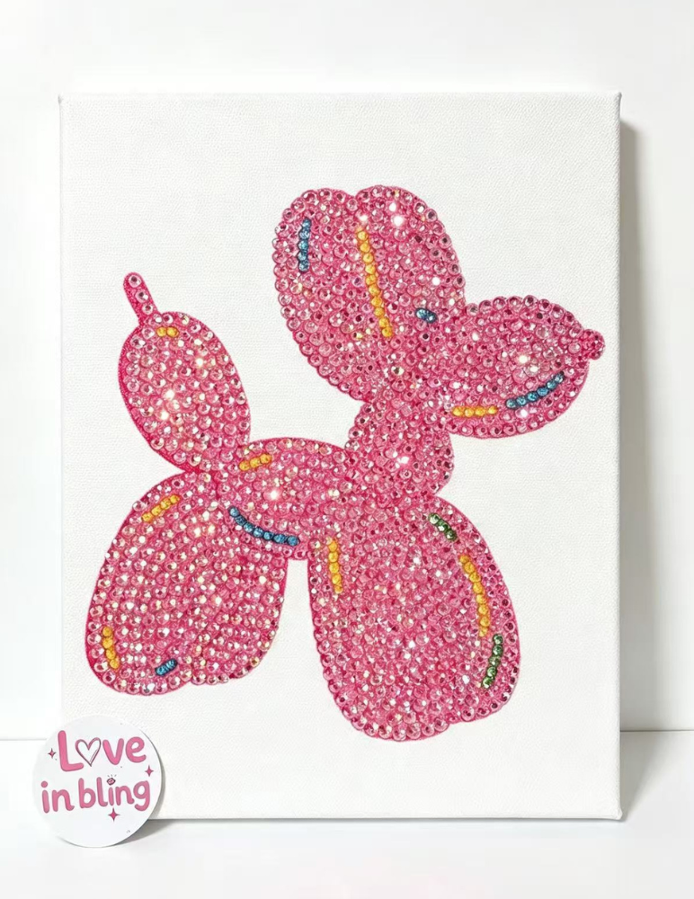 Pink Balloon Dog Rhinestone Canvas Art Kit