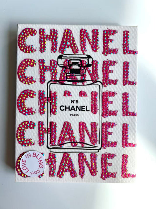 Pink Chanel bottle Rhinestone Canvas Art Kit