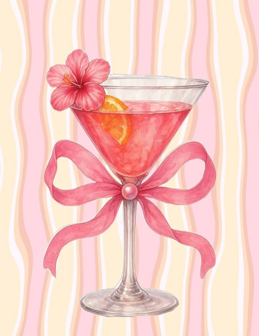 Kit de arte en lienzo con diamantes de imitación, diseño de martinis a rayas rosas