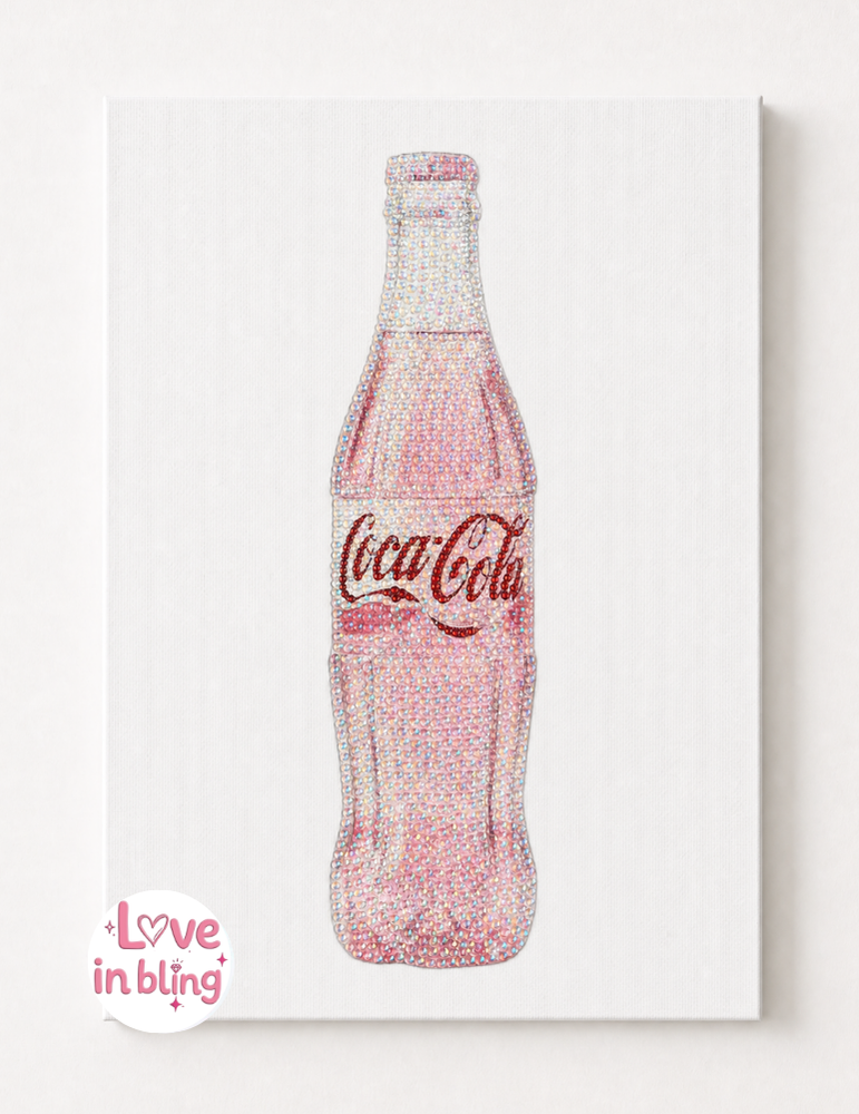 Kit de arte en lienzo con diamantes de imitación para botella de Coca-Cola rosa