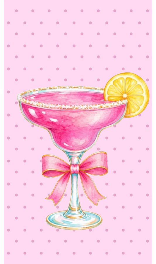 Pink Lemon Cocktail with Bow Rhinestone Canvas Art Kit