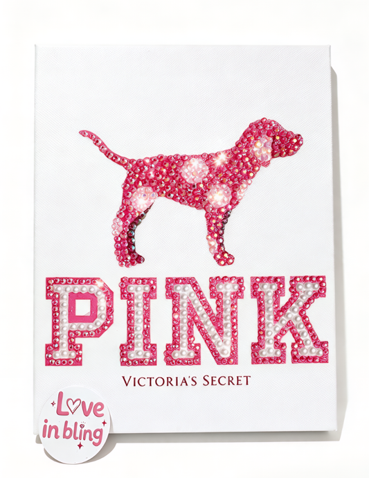 Pink Polka Dot Dog Rhinestone Canvas Art Kit