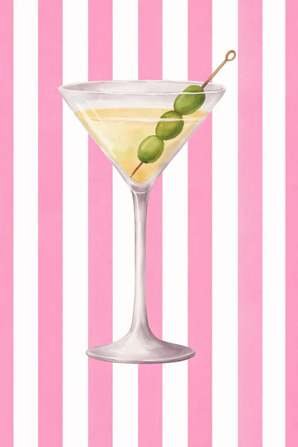Pink Stripped Martini Rhinestone Canvas Art Kit
