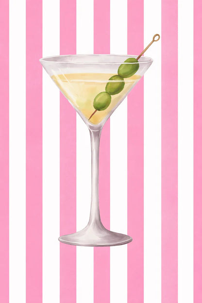 Pink Stripped Martini Rhinestone Canvas Art Kit