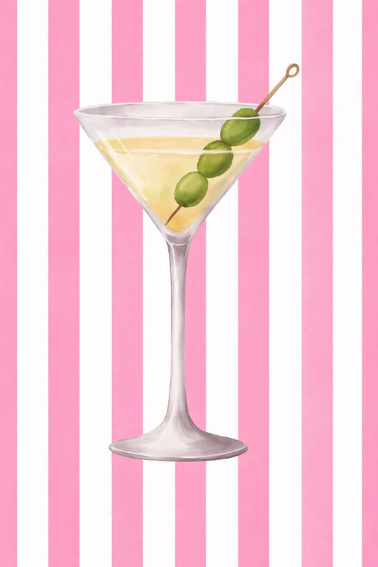 Pink Stripped Martini Rhinestone Canvas Art Kit