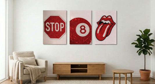 Red Icon Collection Rhinestone Canvas Art Kit Bundle (Set of 3)