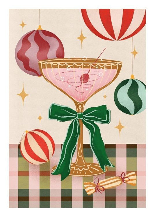 Retro Christmas Martini Checkers Rhinestone Canvas Art Kit