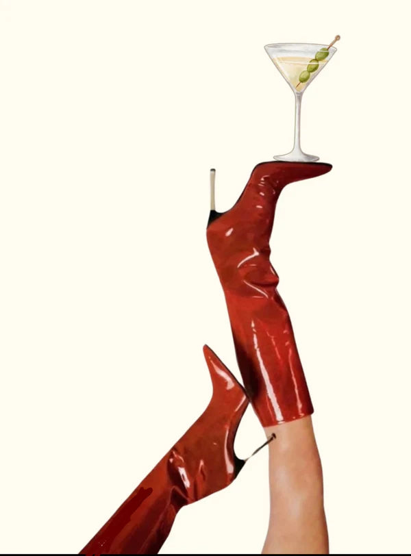 Retro Red Heel Martini Rhinestone Canvas Art Kit