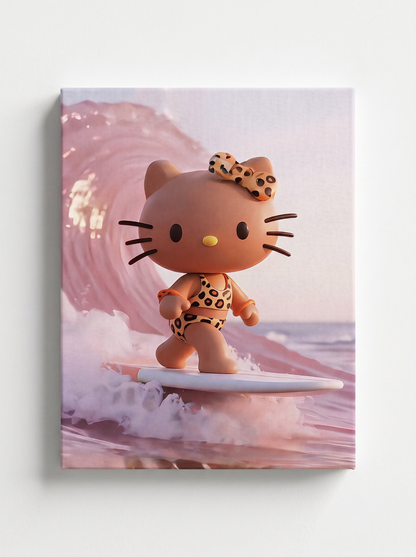 Surfing Tan Kitty Rhinestone Canvas Art Kit