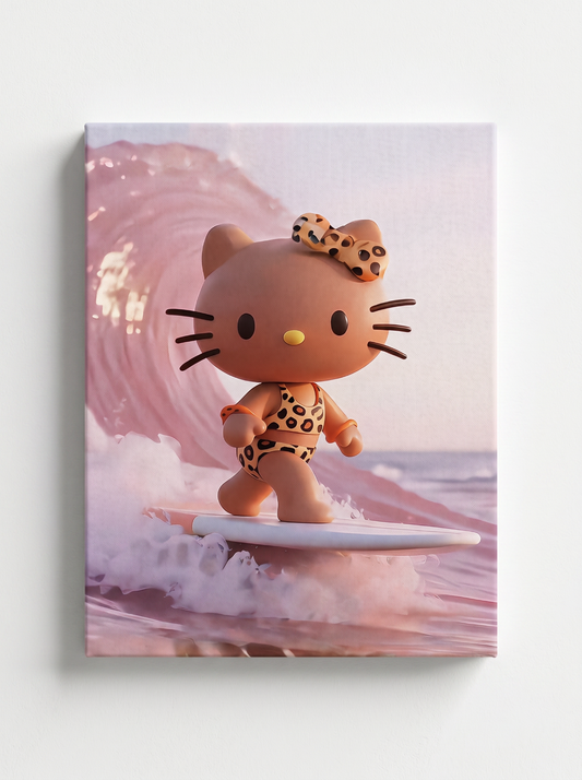 Surfing Tan Kitty Rhinestone Canvas Art Kit