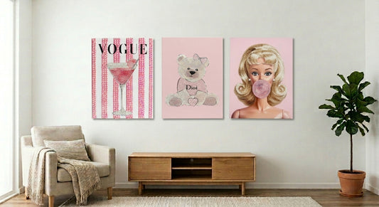 Sweet  Pink Collection Rhinestone Canvas Art Kit Bundle (Set of 3)