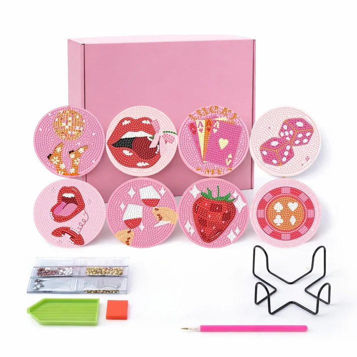 Cherry Kiss - DIY Diamond Painting Coaster Kit (8pcs)